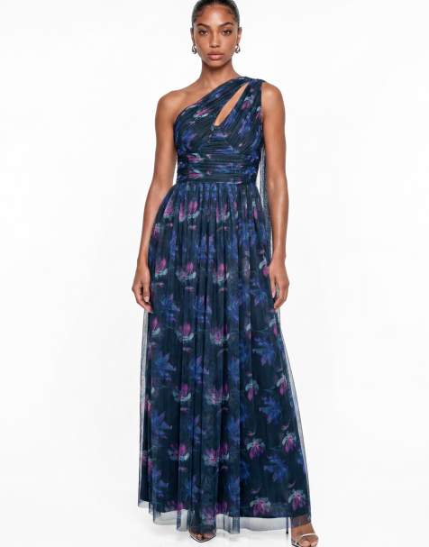 Anaya Floral print one shoulder maxi dress in navy - view 1
