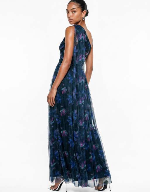 Anaya Floral print one shoulder maxi dress in navy, 2 of 7