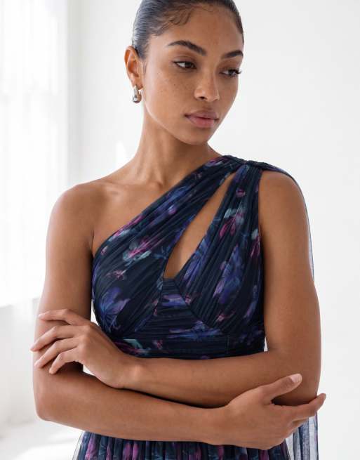 Anaya Floral print one shoulder maxi dress in navy, 7 of 7