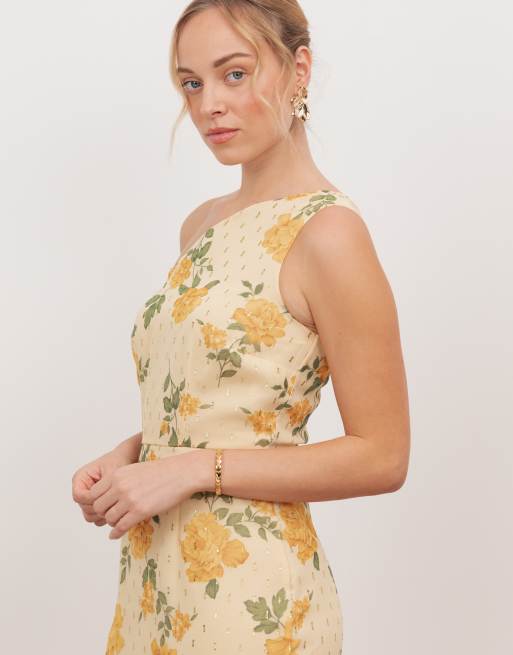 Anaya Floral print one shoulder maxi dress in yellow, 2 of 4