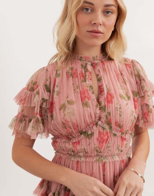 Anaya Floral print short sleeve ruffled mini dress in pink, 2 of 4