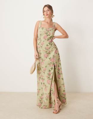 asos Anaya Floral print strappy maxi bridesmaid dress in spring green