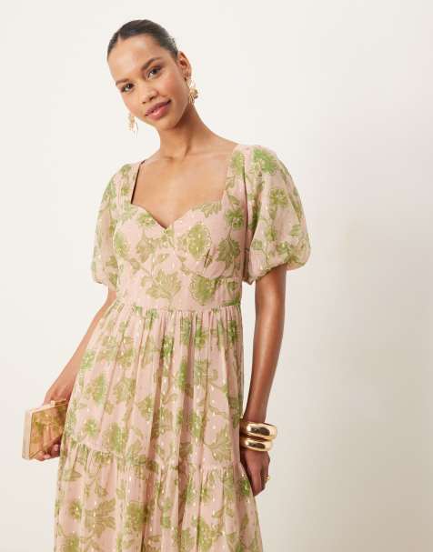 Anaya Floral print sweetheart neck midaxi dress in multi - view 1