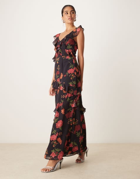 Anaya Floral strappy maxi dress in black