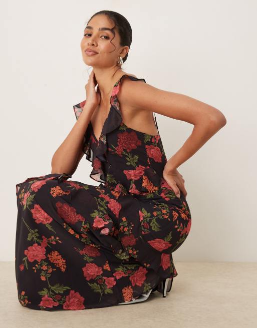 Anaya Floral strappy maxi dress in black, 2 of 4