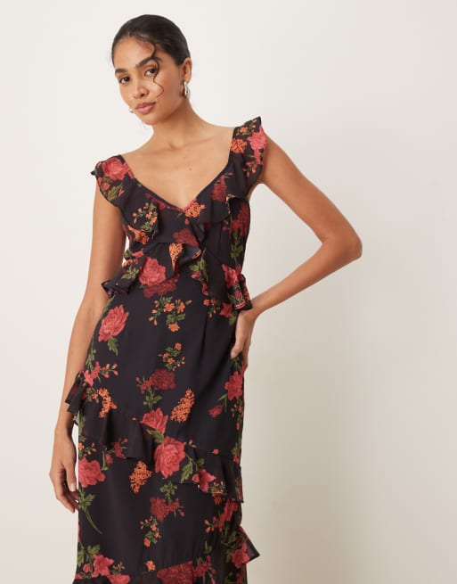 Anaya Floral strappy maxi dress in black, 3 of 4