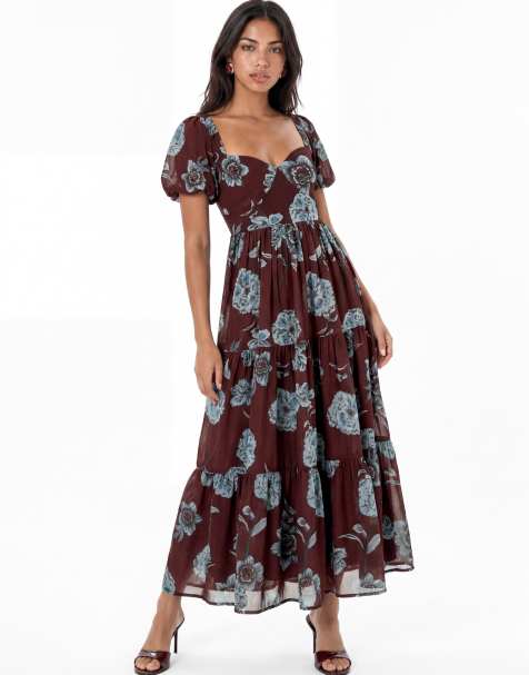 Anaya Floral sweetheart neck tie-back midaxi dress in multi - view 1