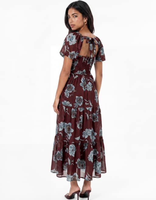 Anaya Floral sweetheart neck tie-back midaxi dress in multi, 2 of 5