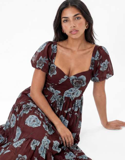 Anaya Floral sweetheart neck tie-back midaxi dress in multi, 3 of 5