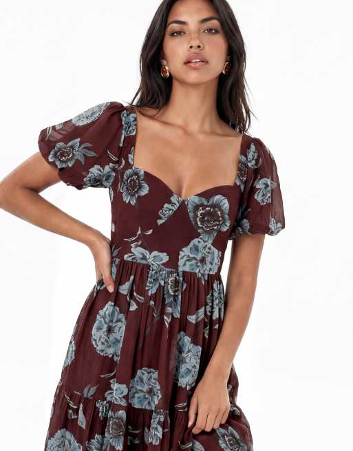 Anaya Floral sweetheart neck tie-back midaxi dress in multi, 4 of 5