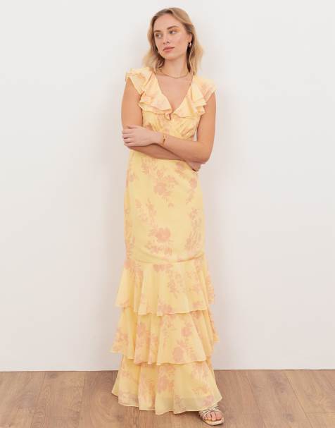 Anaya Floral v neck ruffle maxi dress in yellow