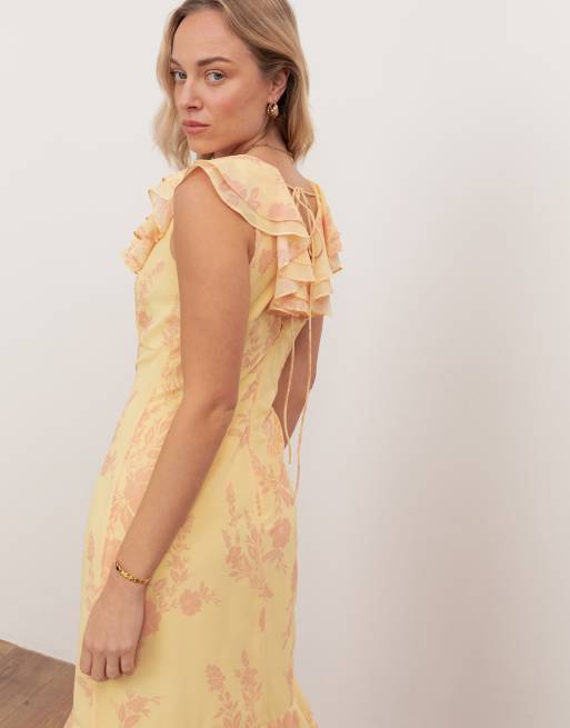 Anaya Floral v neck ruffle maxi dress in yellow, 2 of 4