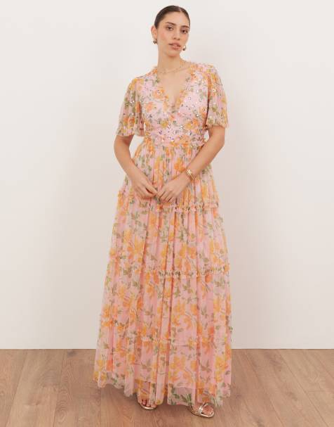Anaya Floral v neck sequin maxi dress in multi - view 1