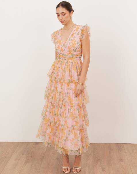 Anaya Floral v neck tiered midaxi dress in multi - view 1