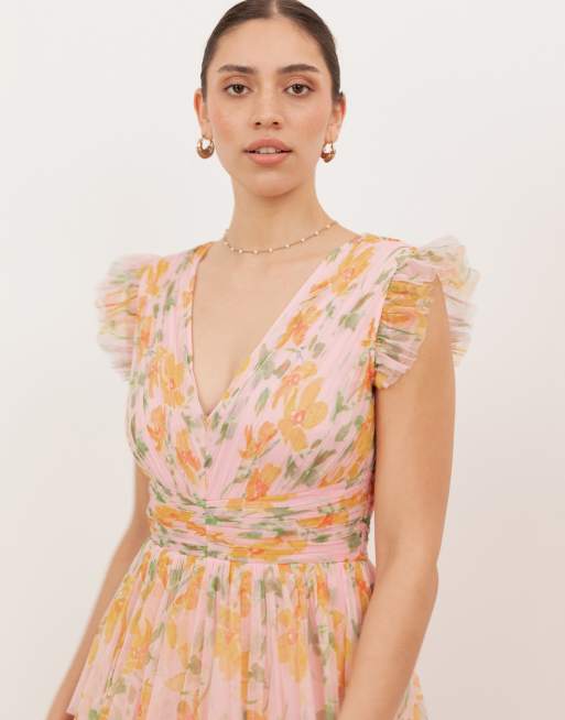 Anaya Floral v neck tiered midaxi dress in multi, 2 of 4