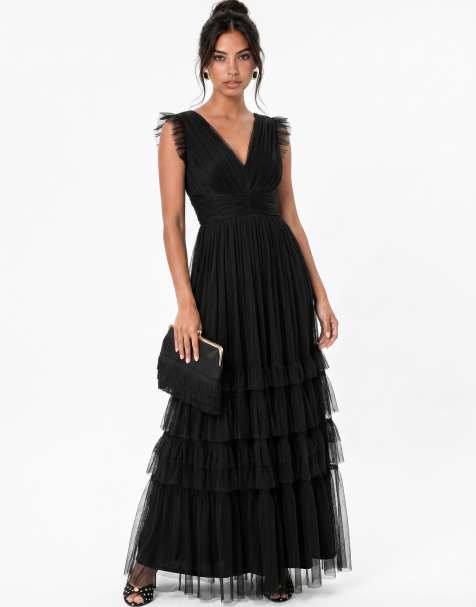 Anaya Flutter sleeve ruffle maxi dress in black - view 1