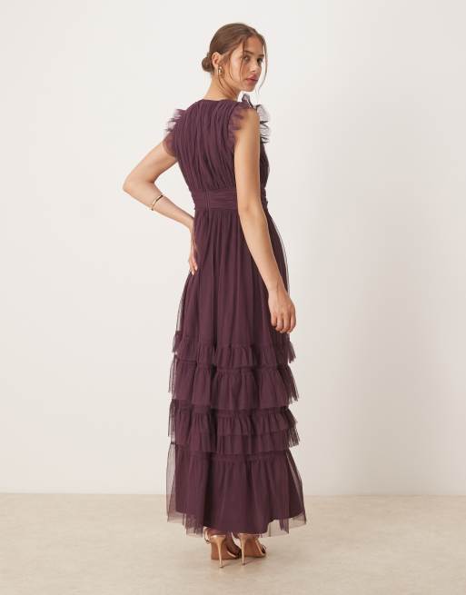 Anaya Flutter sleeve ruffle maxi dress in fig, 2 of 4