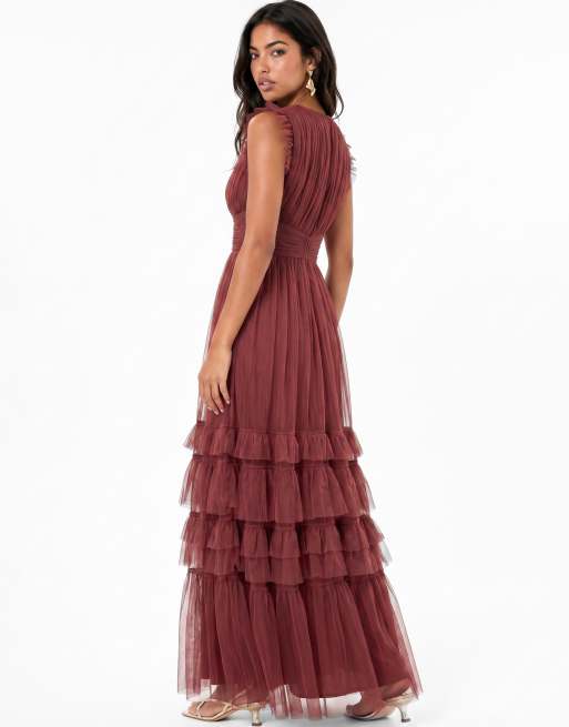 Anaya Flutter sleeve ruffle maxi dress in rusted rose, 2 of 6