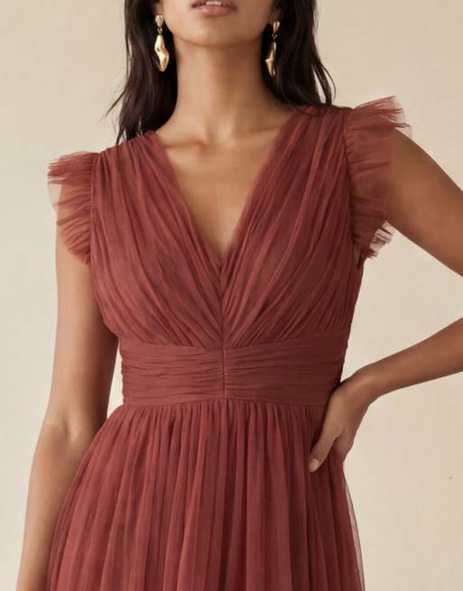 Anaya Flutter sleeve ruffle maxi dress in rusted rose, 6 of 6