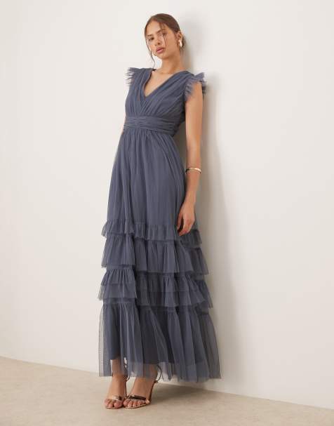 Anaya Flutter sleeve ruffle maxi dress in vintage indigo - view 1
