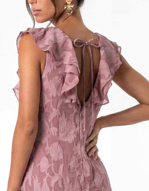 Anaya Flutter sleeve v neck tiered maxi dress in twilight mauve, 4 of 7
