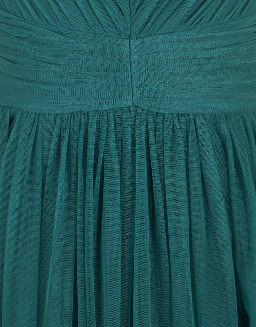 Anaya Flutter sleeve v neck tulle maxi dress in teal, 5 of 7