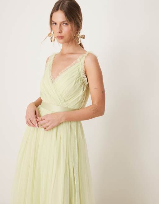 Anaya Frill faux wrap strappy maxi dress in spring green