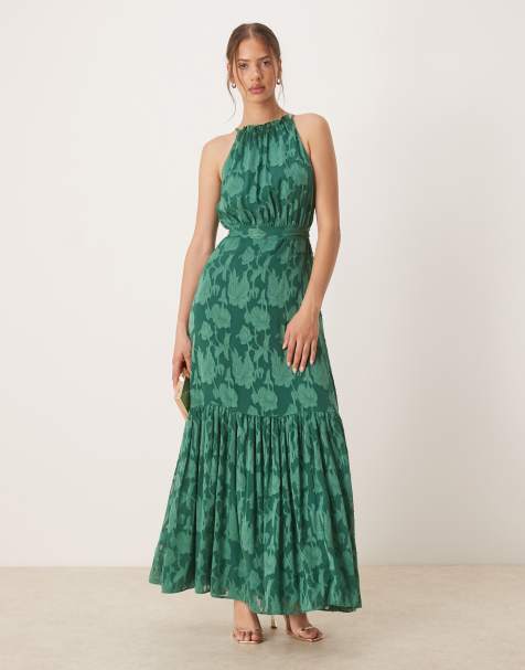 Anaya Frill halter neck maxi dress in alpine green