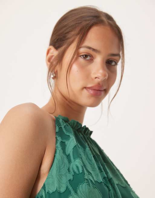 Anaya Frill halter neck maxi dress in alpine green, 3 of 4