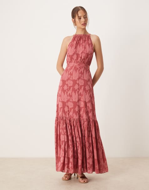 Anaya Frill halter neck maxi dress in garnet rose