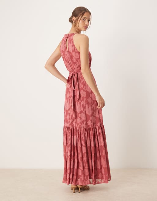 Anaya Frill halter neck maxi dress in garnet rose, 2 of 4
