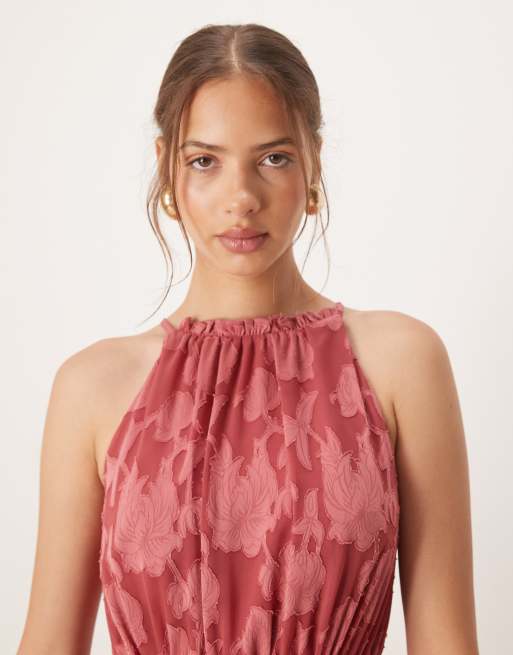 Anaya Frill halter neck maxi dress in garnet rose, 3 of 4