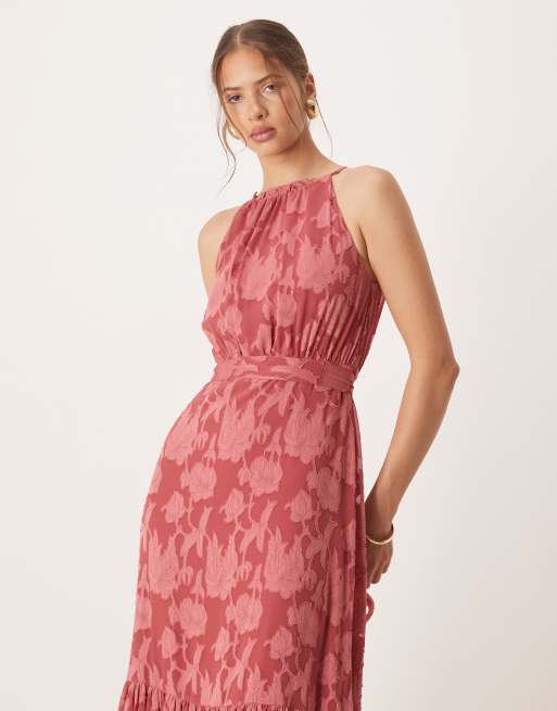 Anaya Frill halter neck maxi dress in garnet rose, 4 of 4