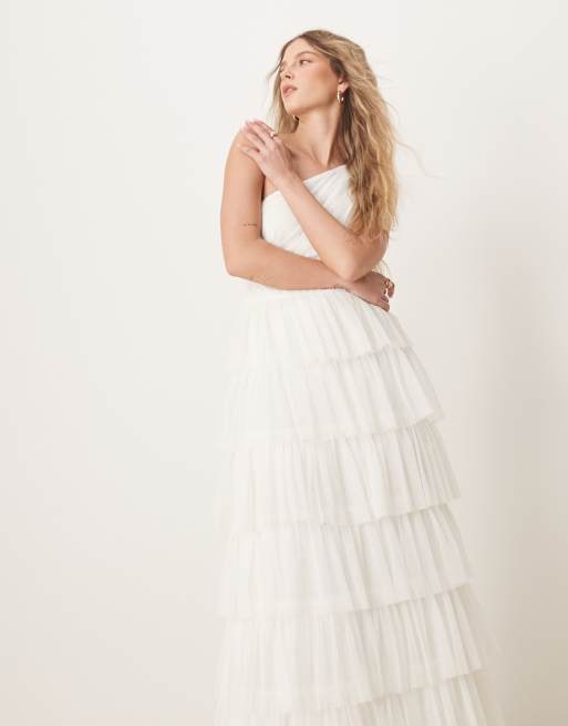 Anaya – Gerafftes Maxikleid in Weiß mit One-Shoulder-Träger