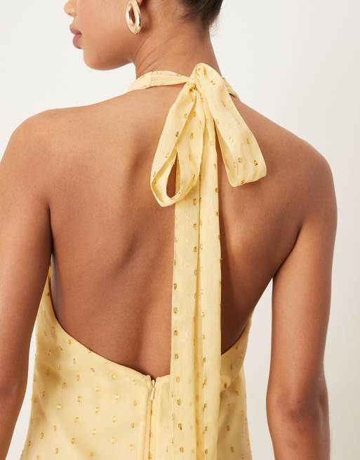 Anaya Gold foil halter neck maxi dress in butter yellow