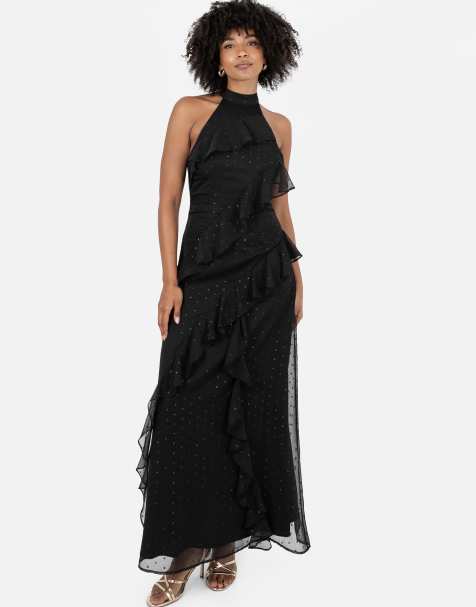 Anaya Halter neck ruffle maxi dress in black - view 1
