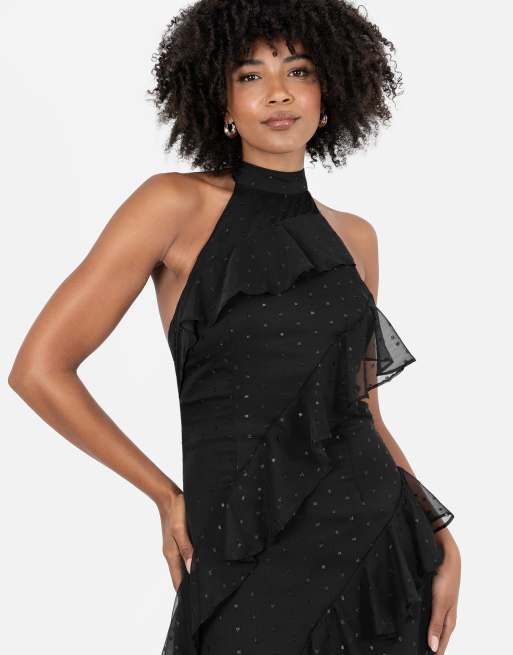 Anaya Halter neck ruffle maxi dress in black | ASOS