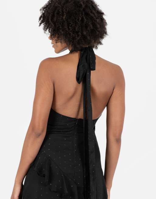 Anaya Halter neck ruffle maxi dress in black, 4 of 4