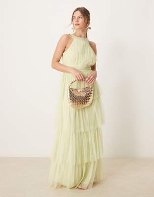 Anaya Halter neck tiered maxi bridesmaid dress in spring green