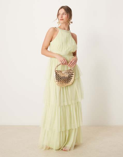 Anaya Halter neck tiered maxi bridesmaid dress in spring green - view 1