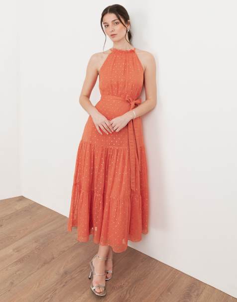 Anaya Halter neck tiered maxi dress in coral - view 1