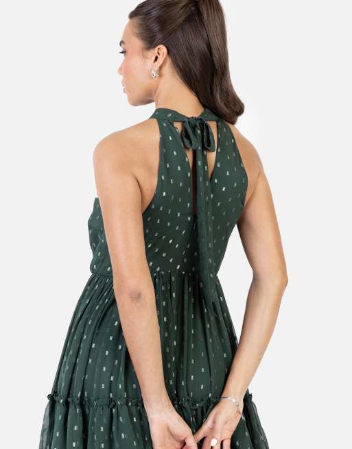 Anaya Halter neck tiered maxi dress in dark green, 4 of 4