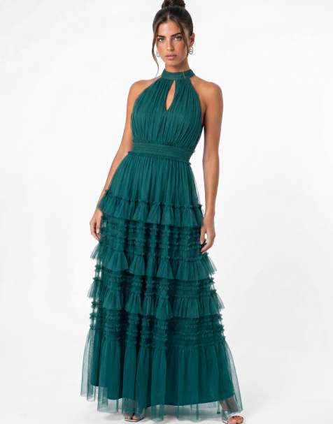Anaya Halter neck tiered maxi dress in teal - view 1