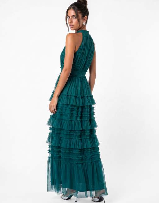 Anaya Halter neck tiered maxi dress in teal, 2 of 7