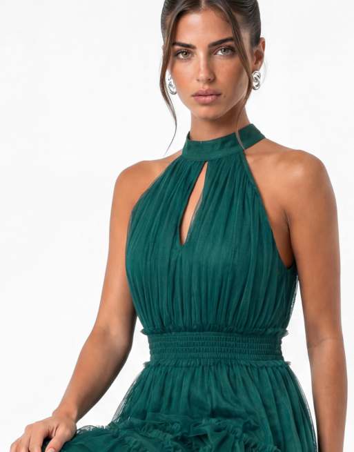 Anaya Halter neck tiered maxi dress in teal, 3 of 7