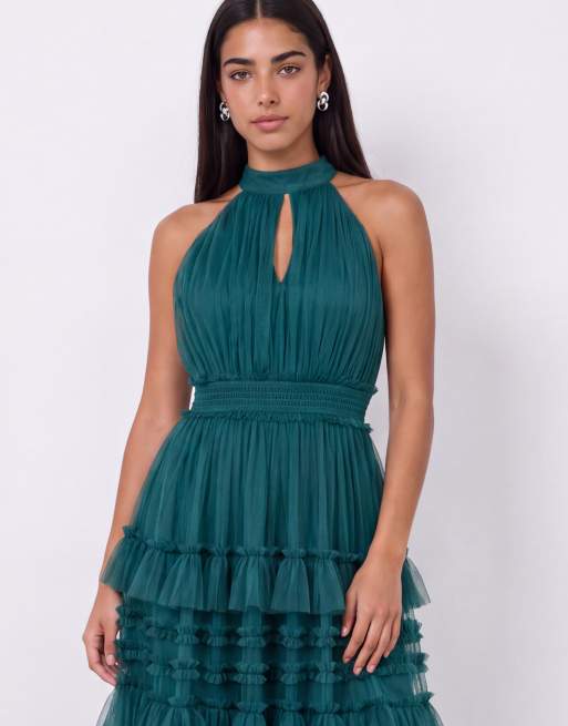 Anaya Halter neck tiered maxi dress in teal, 7 of 7