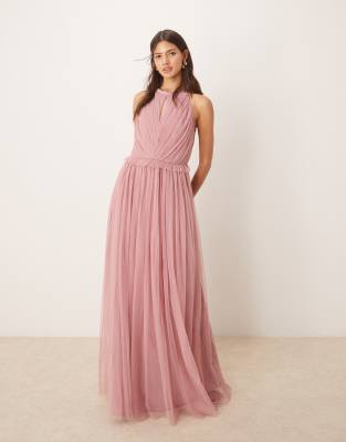 asos Anaya Keyhole halter neck bridesmaid maxi dress in blush pink