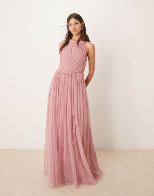 Anaya Keyhole halter neck bridesmaid maxi dress in blush pink