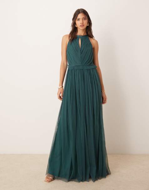 Anaya Keyhole halter neck bridesmaid maxi dress in emerald green - view 1