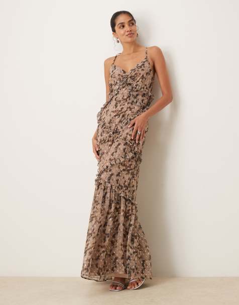 Anaya leopard print strappy cross back maxi dress in multi - MULTI